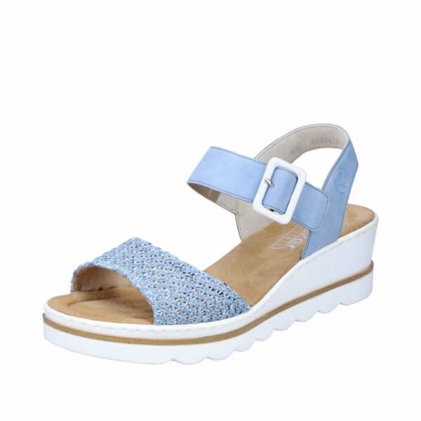 Rieker sandal dame i lyseblå farve på kilehæl