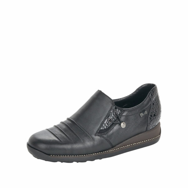 Rieker sko til dame i sort i skind med RiekerTex