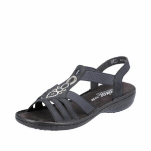 Rieker sandal til dame i mørkeblå med flotte perledetaljer