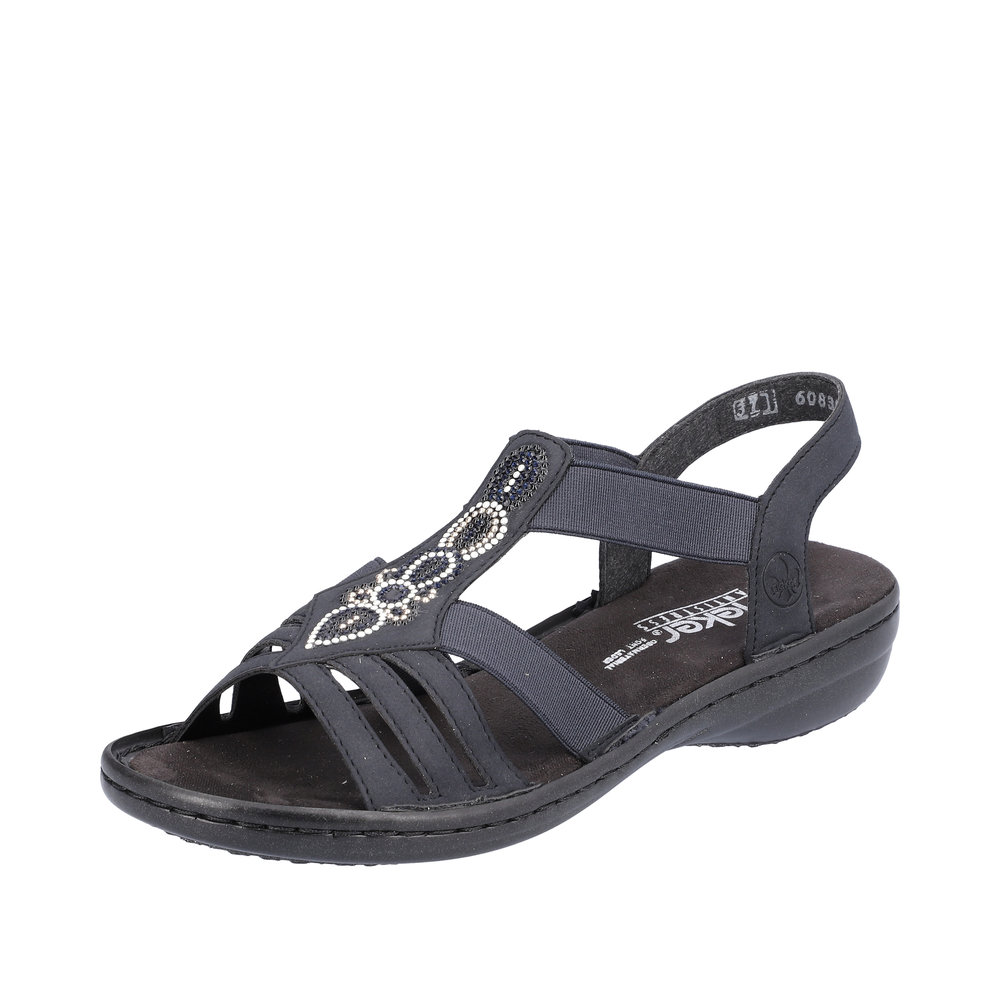 Rieker sandal til dame i mørkeblå med flotte perledetaljer