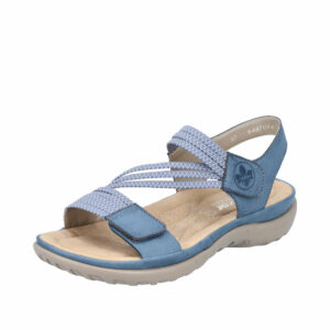 Rieker sandal i blå til dame med velcro og elastik over vristen