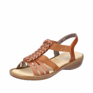 Rieker sandal i brun til dame med elastik og hælrem