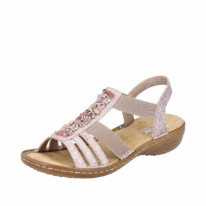 Rieker sandal dame i rosa med perler og elastik remme