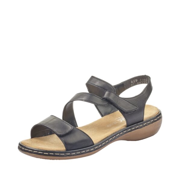 Rieker sandal i sort skind til dame med velcro