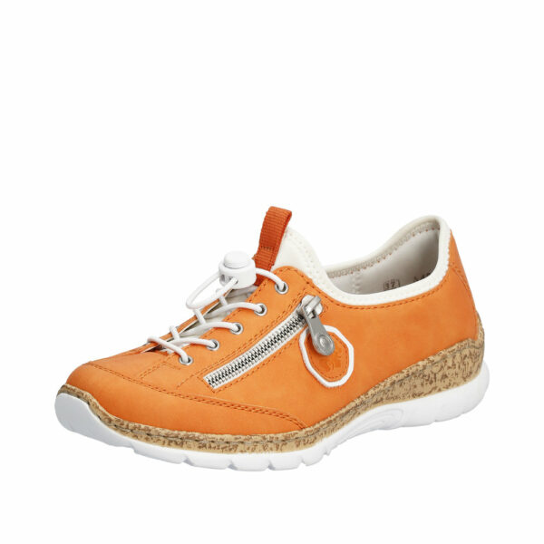 Rieker sneakers til dame i orange med elastik lukning