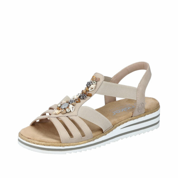 Rieker sandal i beige/sand med pyntesten