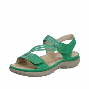 Rieker sandal til dame i grøn med velcrolukning og elastik remme