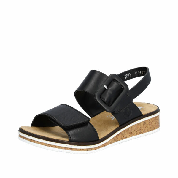 Rieker sandal dame i sort med velcro.