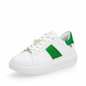 Rieker Revolution sneakers til dame i hvid med grønne detaljer og skindoverflade samt soft sål