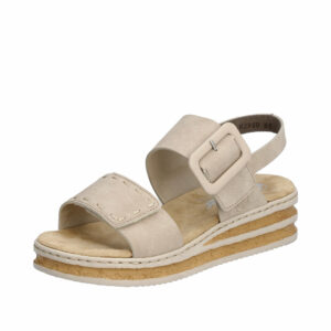 Rieker sandal til dame i beige med kilehæl og fine detaljer. Model: 62950-62