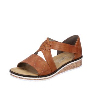Rieker sandal i brun til dame med velcro og elastik