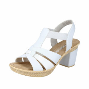 Rieker sandal til dame i hvid med 7 cm. blokhæl