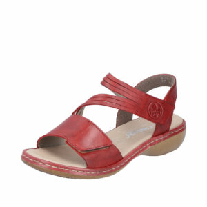 Rieker sandal til dame i rød læder med velcro