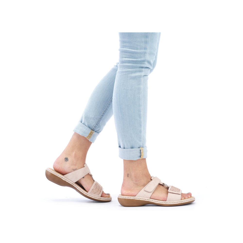 Rieker Dames Sandalen Met Verstelbaar Elastiek - Beige Rieker Riempjessandalen Met Antislipzool