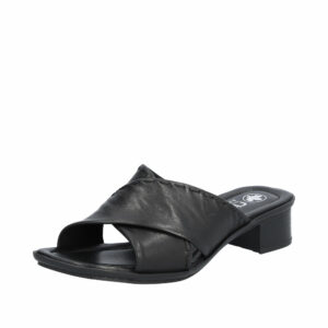 Rieker sandal til dame i sort læder med lille blokhæl