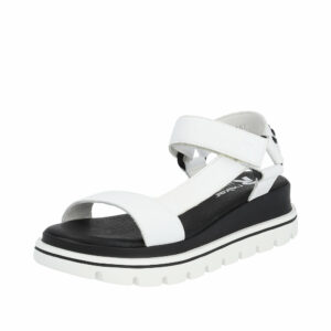 Rieker Revolution sandal til dame i hvid med sorte nitter og lille kilehæl