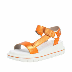 Rieker Revolution sandal til dame i orange lavet af skind med lille kilehæl