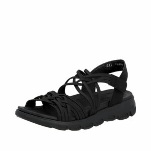 Rieker Revolution sandal til dame i sort med elastik, velcro og gummisål