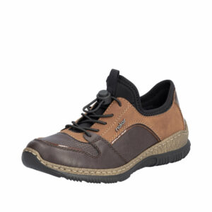 Rieker sneakers dame i brun med elastik snøre og Memosoft sål. Model: N3294-25.