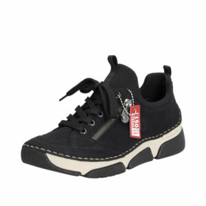 Rieker sneakers til dame i sort med lædersåler og snøre. Model: 45973-00