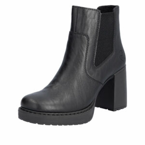 Rieker støvle til dame i sort med plateau sål og høj hæl på 9 cm