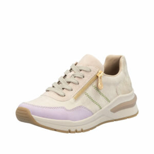 Rieker sneakers dame i beige og lilla med lynlås