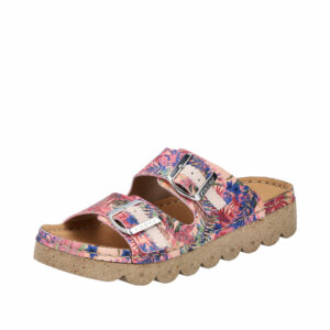 Rieker sandal til dame med blomsterprint og to justerbare spænder samt plateausål på 4 cm
