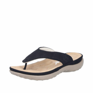 Rieker sandal til dame i sort med tå-rem og stødabsorberende sål med godt mønster