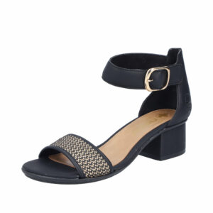 Rieker sandal til dame i sort med velcro og stødabsorberende blokhæl på 4,5 cm