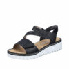 Rieker sandal til dame i sort med to velcroremme og stødabsorberende kilehæl på 4 cm
