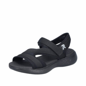 Rieker sandal til dame i sort med let og fleksibel samt stødabsorberede såler og velcrorem