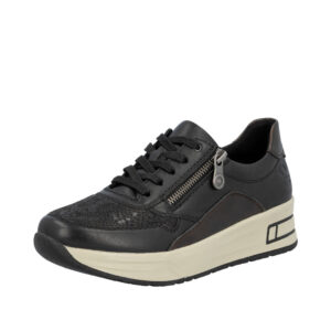 Rieker sneakers til dame i sort med skind detaljer og en funktionel lynlås