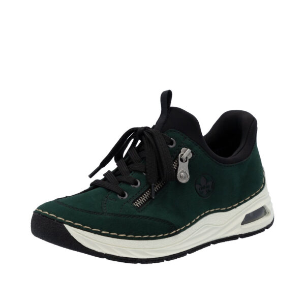 Rieker Ready 2 Go sneakers til dame i grøn med snørebånd og pyntelynlås samt indersål af skind