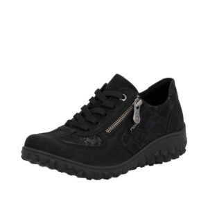 Rieker sneakers til dame i sort med funktionel lynlås og snøre samt udtagelig indersål med ekstra bredde H