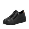 Rieker sneakers til dame i sort med elastik og lynlås samt chunky ydersål