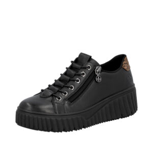 Rieker sneakers til dame i sort med elastik og lynlås samt chunky ydersål