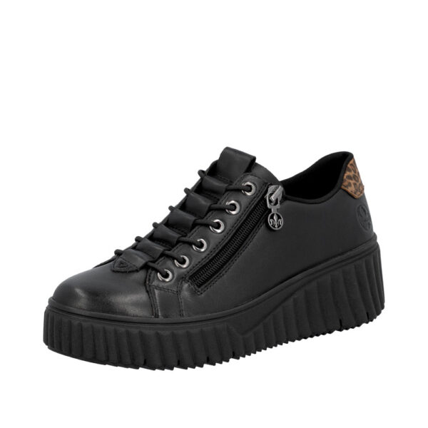 Rieker sneakers til dame i sort med elastik og lynlås samt chunky ydersål