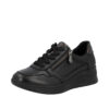 Rieker sneakers til dame i sort skind med lynlås og udtagelig sål samt ekstra bredde H