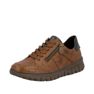 Rieker sneakers til dame i brun med skindoverdel og Rieker-Tex samt ekstra bredde (H) og udtagelig sål