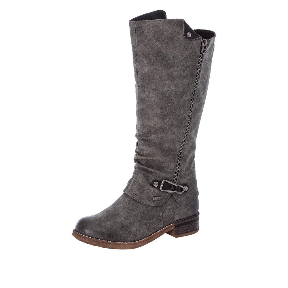 Rieker lang vinterstøvle til dame i grå med Rieker-Tex og varm foring