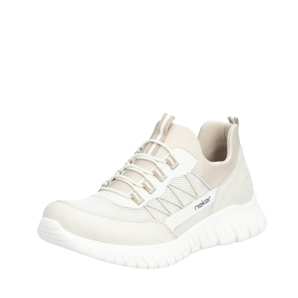 Rieker sneakers til dame i beige med elastik og Memosoft sål