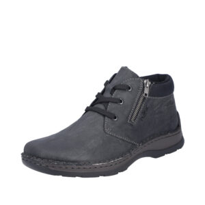 Rieker støvle til herre i sort med varm foring og ekstra bredde H samt lynlås og snørebånd