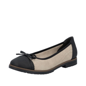 Rieker ballerinasko til dame i beige med sorte detaljer og skindsål samt stødabsorbering