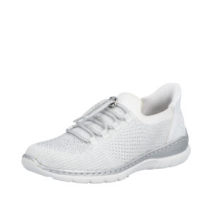 Rieker Ready 2 Go sneakers til dame i hvid med en fast hælkappe samt justerbar elastik og memosoft sål