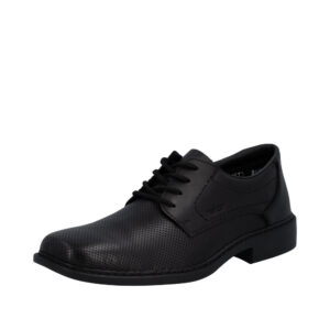 Rieker sko til herre i sort med skindoverdel og skindsål samt ekstra bredde H og snørebånd