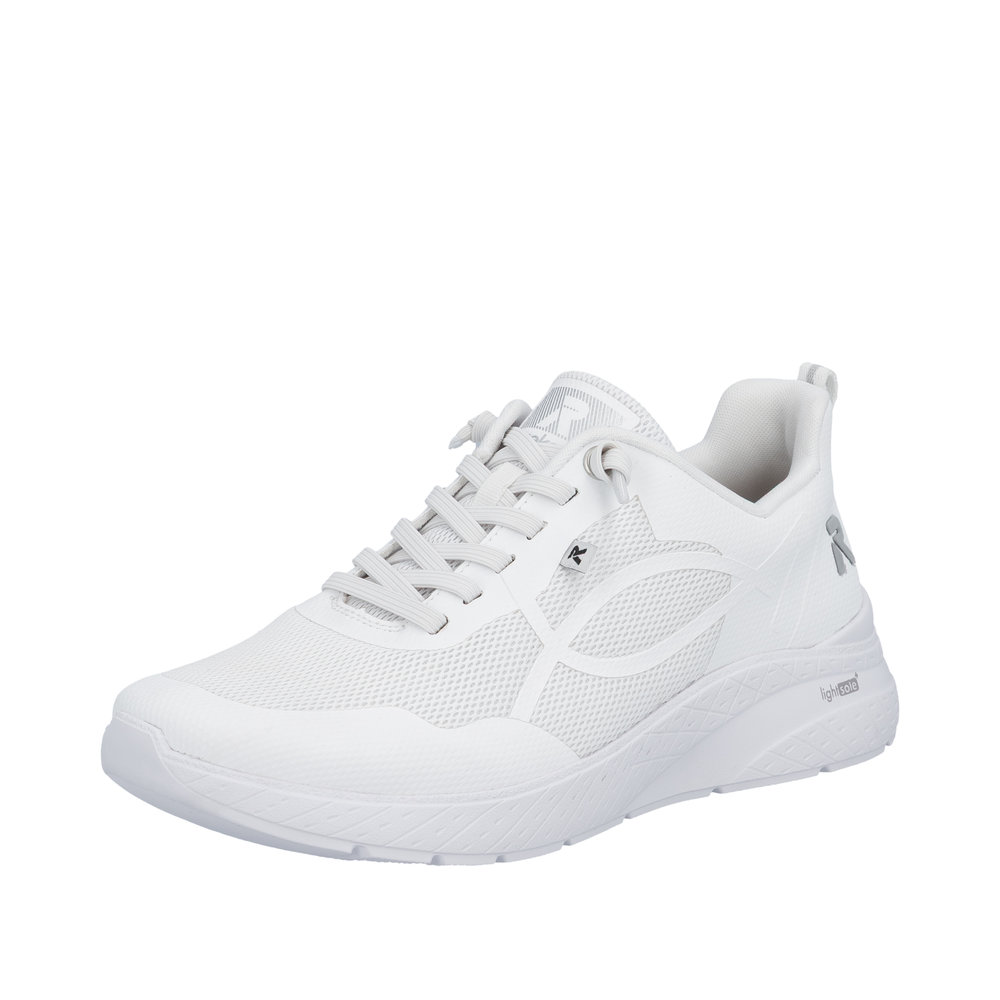 Rieker sneakers til dame i hvid med snørebånd og udtagelig Rieker-Soft sål samt Rieker-Light+ ydersål med stødabsorbering