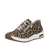 Rieker sneakers til dame i leopard med skindsål samt snørebånd og funktionel lynlås