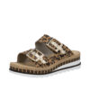 Rieker slenters i leopard til dame med velcro og to guldspænder.