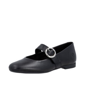 Remonte ballerinasko til dame i sort med skindoverdel samt velcrolukning og flot spænde detaljer