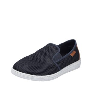 Rieker hyttesko til herre i blå med elastik og ekstra bredde H samt stødabsorbering